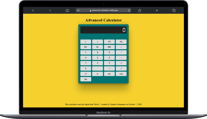 Advanced Calculator frontpage